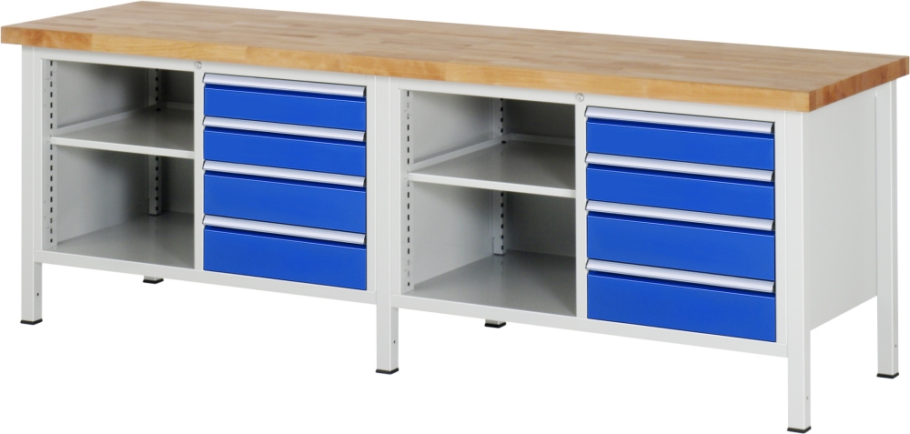 Werkbank höhenverstellbar 8463A2, B2500xT700xH840-1040mm, 8xSchublade-TA