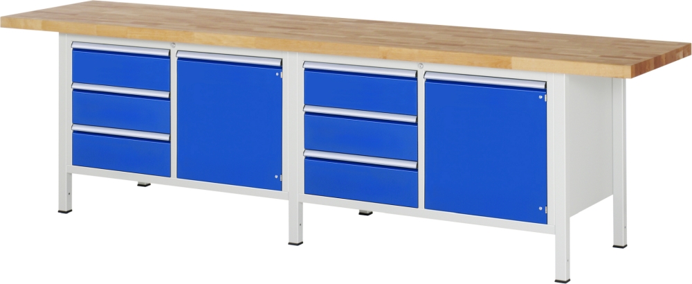 Werkbank höhenverstellbar 8468A2, B3000xT700xH840-1040mm, 6xSchublade-TA, 2xTür