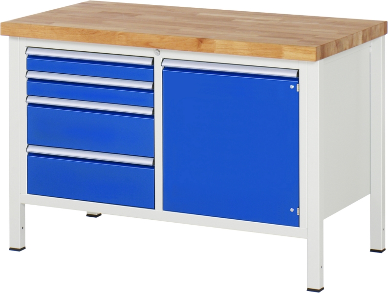 Werkbank höhenverstellbar 8470A2, B1250xT700xH840-1040mm, 4xSchublade-TA, 1xTür