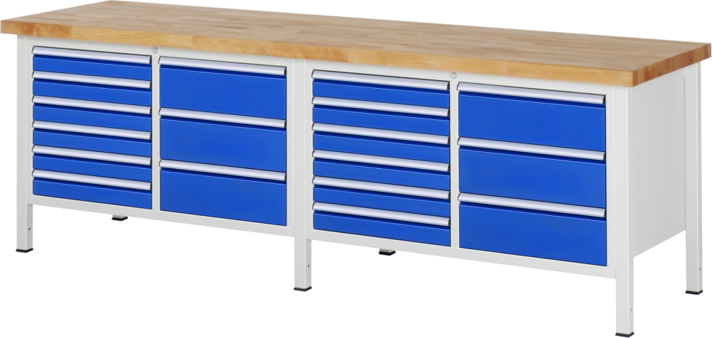Werkbank höhenverstellbar 8479A2, B2500xT700xH840-1040mm, 18xSchublade-TA