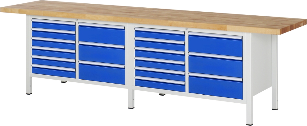 Werkbank höhenverstellbar 8479A2, B3000xT700xH840-1040mm, 18xSchublade-TA