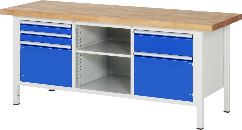 Werkbank höhenverstellbar 8562A2, B2000xT700xH840-1040mm, 3xSchublade-TA, 2xTür