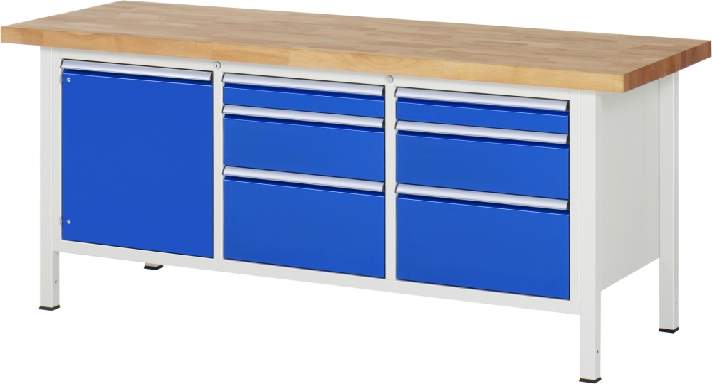 Werkbank höhenverstellbar 8570A2, B2000xT700xH840-1040mm, 6xSchublade-TA, 1xTür