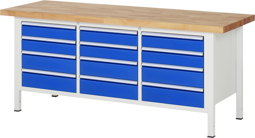 Werkbank höhenverstellbar 8579A2, B2000xT700xH840-1040mm, 12xSchublade-TA