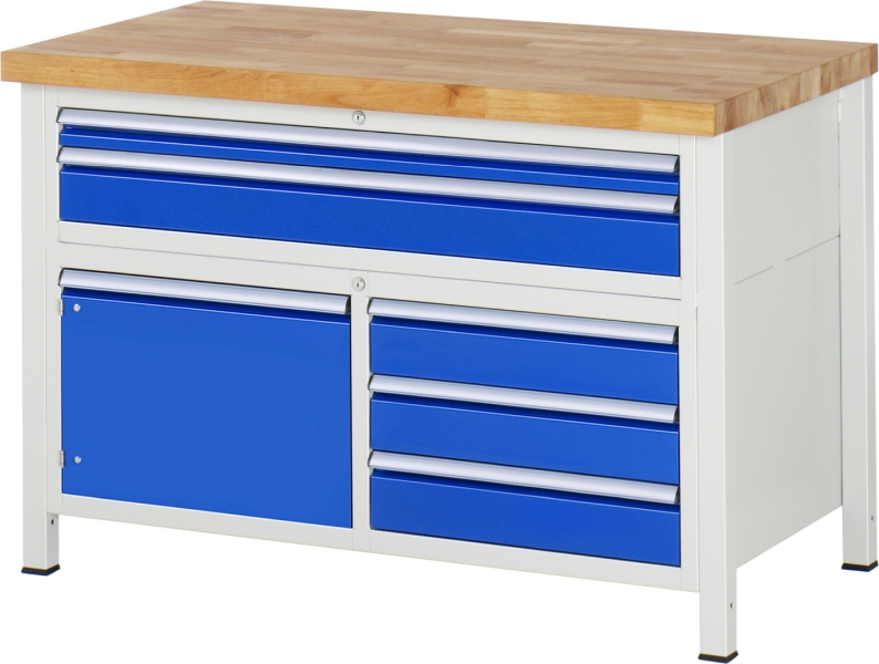 Werkbank höhenverstellbar 8922A2, B1250xT700xH840-1040mm, 5xSchublade-TA, 1xTür