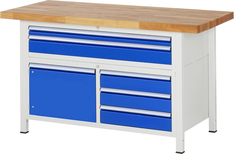 Werkbank höhenverstellbar 8922A2, B1500xT700xH840-1040mm, 5xSchublade-TA, 1xTür