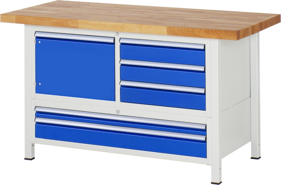 Werkbank höhenverstellbar 8932A2, B1500xT700xH840-1040mm, 5xSchublade-TA, 1xTür