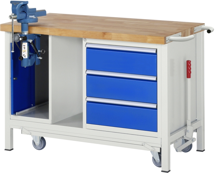 Werkbank mit Fahrgestell 8183-6, B1250xT700xH880mm, 3xSchublade-TA, 1xSSK