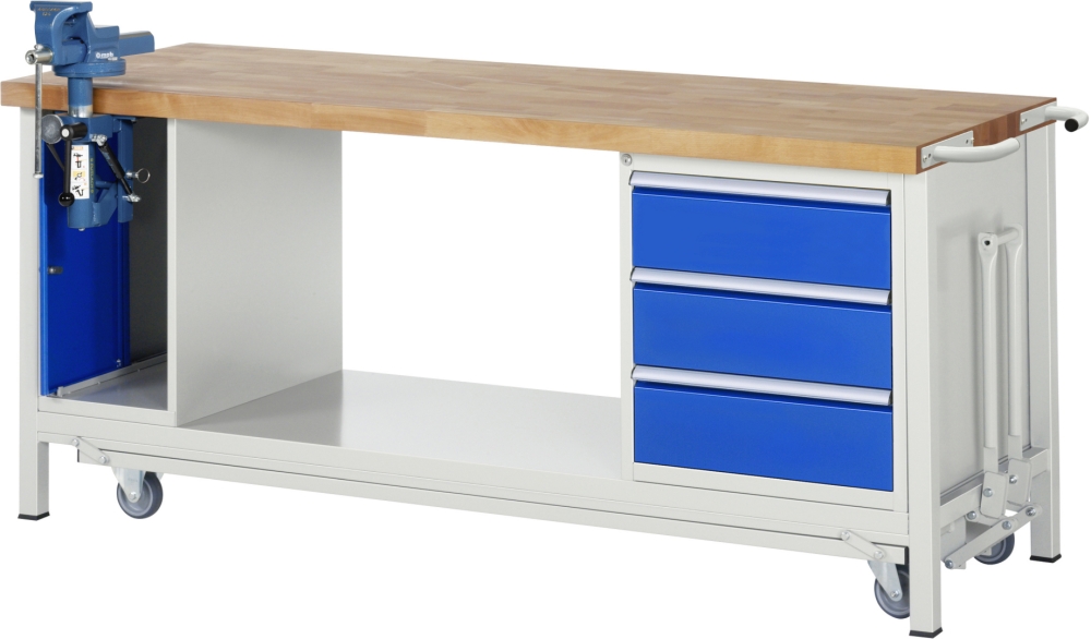 Werkbank mit Fahrgestell 8183, B2000xT700xH880mm, 3xSchublade-TA, 1xSSK