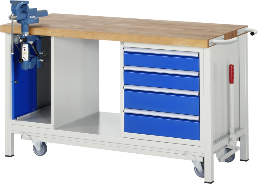 Werkbank mit Fahrgestell 8185, B1500xT700xH880mm, 4xSchublade-TA, 1xSSK
