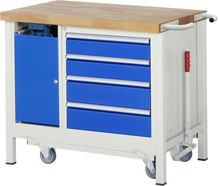 Werkbank mit Fahrgestell 8185, B1500xT700xH880mm, 4xSchublade-TA, 1xSSK