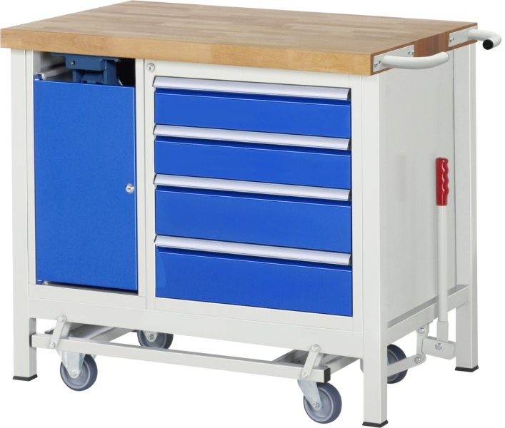 Werkbank mit Fahrgestell 8185, B1500xT700xH880mm, 4xSchublade-TA, 1xSSK