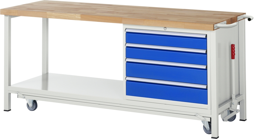Werkbank mit Fahrgestell 8262, B2000xT700xH880mm, 4xSchublade-TA