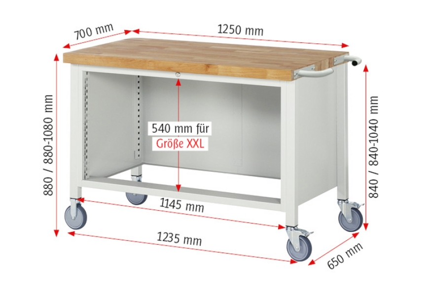 Fahrbare Werkbank 8357, B1250xT700xH880mm, 3xSchublade-TA