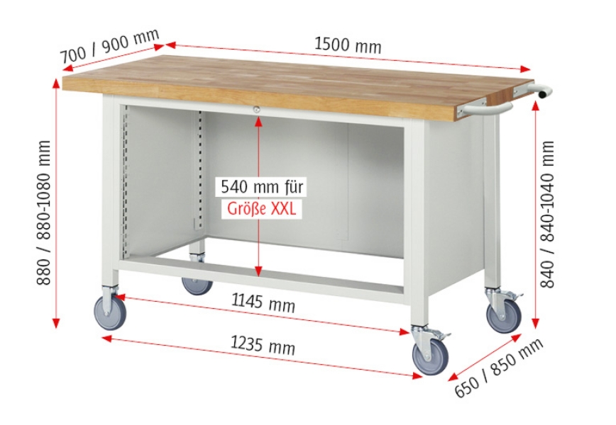Fahrbare Werkbank 8362, B1500xT700xH880mm, 4xSchublade-TA