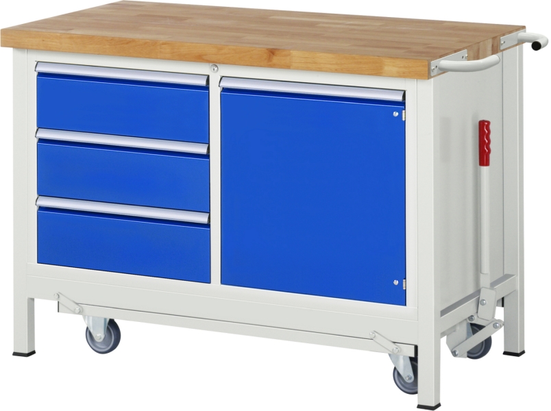 Werkbank mit Fahrgestell 8468, B1250xT700xH880mm, 3xSchublade-TA, 1xTür