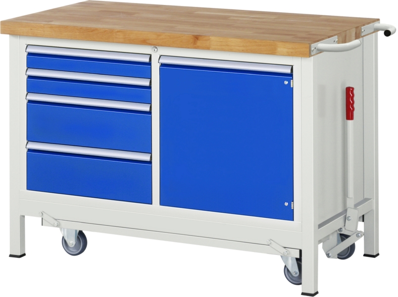 Werkbank mit Fahrgestell 8470, B1250xT700xH880mm, 4xSchublade-TA, 1xTür