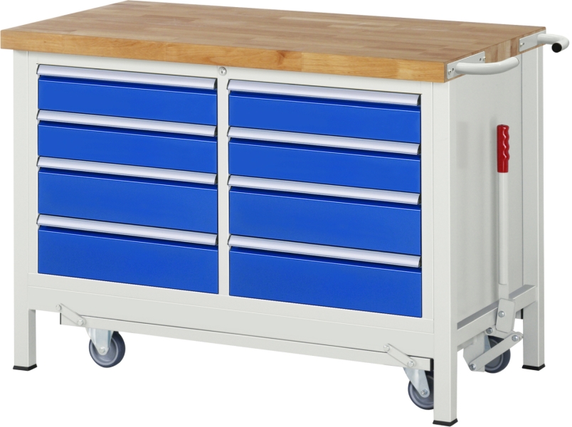 Werkbank mit Fahrgestell 8477, B1250xT700xH880mm, 8xSchublade-TA