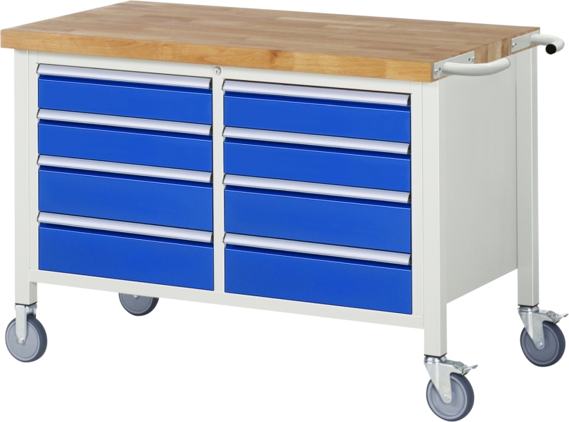Fahrbare Werkbank 8477, B1250xT700xH880mm, 8xSchublade-TA