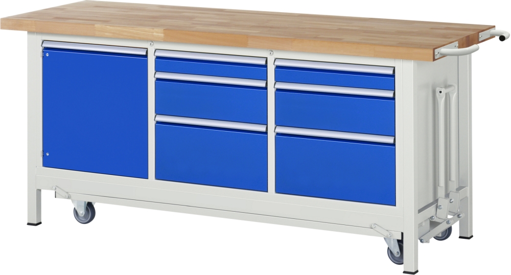 Werkbank mit Fahrgestell 8570, B2000xT700xH880mm, 6xSchublade-TA, 1xTür