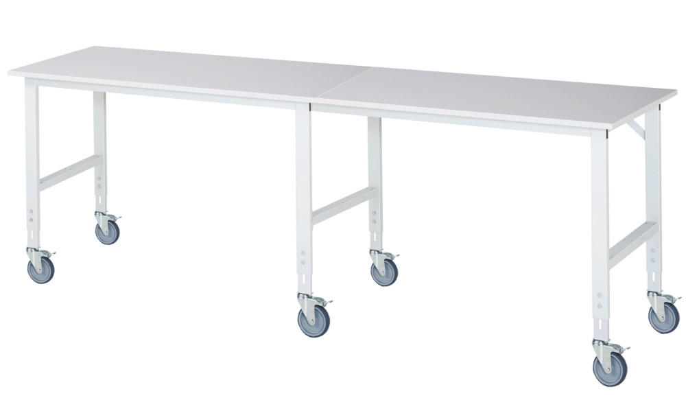 Fahrbarer Arbeitstisch (HV) Tom (6 LR), B3000xT800xH910-1230mm, M-Platte-22mm