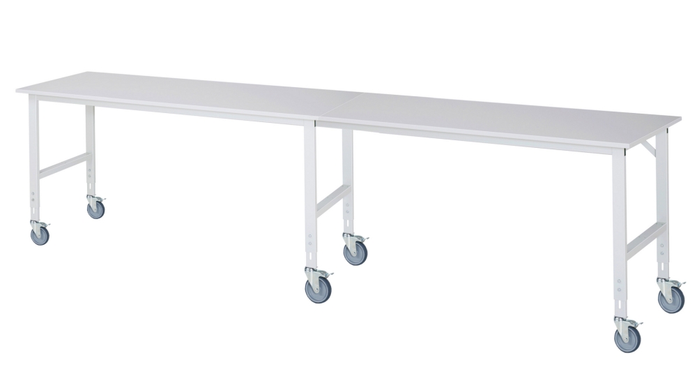 Fahrbarer Arbeitstisch (HV) Tom (6 LR), B4000xT800xH910-1230mm, M-Platte-22mm