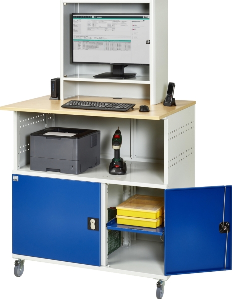 Computer-Tisch 1023 mit Monitorgehäuse T300mm, B1100xT790xH1890mm, mobil