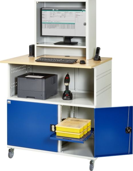 Computer-Tisch 1023 mit Monitorgehäuse T300mm, B1100xT790xH1890mm, mobil
