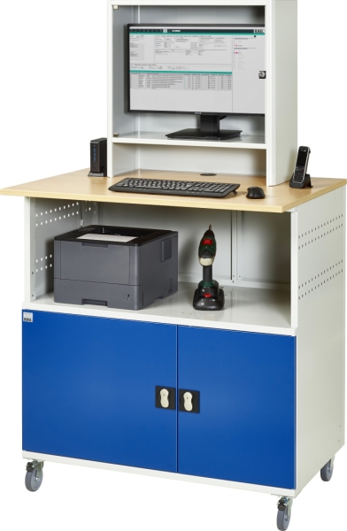 Computer-Tisch 1023 mit Monitorgehäuse T300mm, B1100xT790xH1890mm, mobil