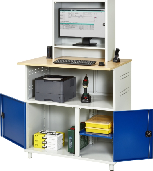 Computer-Tisch 1023 mit Monitorgehäuse T300mm, B1100xT790xH1840mm, stationär