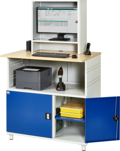 Computer-Tisch 1023 mit Monitorgehäuse T300mm, B1100xT790xH1840mm, stationär
