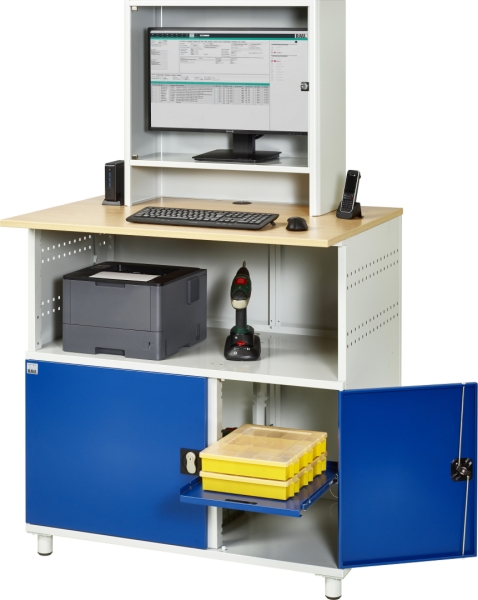 Computer-Tisch 1023 mit Monitorgehäuse T300mm, B1100xT790xH1840mm, stationär