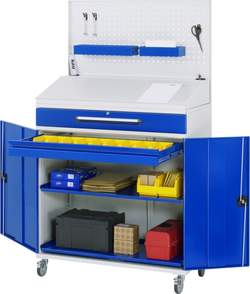 Beistellschrank Stehpult 04, B1100xT520xH1235/1345/1895mm, mobil