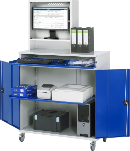 Computer-Schrank 65 mit Monitorgehäuse T250mm, B1100xT520xH1895mm, mobil