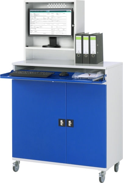 Computer-Schrank 65 mit Monitorgehäuse T250mm, B1100xT520xH1895mm, mobil