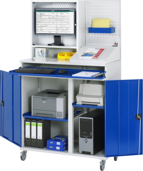 Computer-Schrank 67T mit Monitorgehäuse T250mm, B1100xT520xH1895mm, mobil