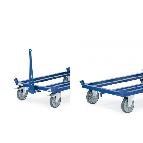 Deichsel und Kupplungszapfen für Palettenfahrgstelle, Deichsel stellt sich mittels Torsionsfedern selbsttätig in senkrechte Ruheposition