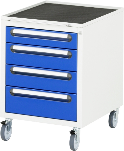 Roll-Container mit 4 Schubladen, B480xT600xH690mm, RAL7035/RAL5010