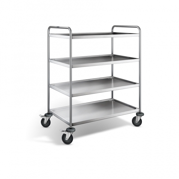 Edelstahl Servierwagen, 4 Borde, Ladefläche 1000x600 mm, Tragkraft 120 kg, SW 10x6-4B