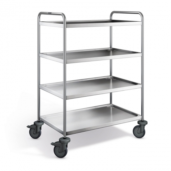 Edelstahl Servierwagen, 4 Borde, SW 9x6-4-2