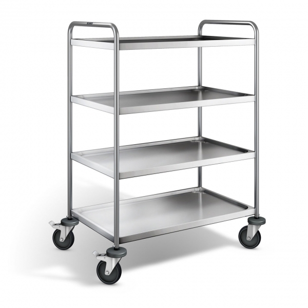 Edelstahl Servierwagen, 4 Borde, Ladefl. 900x550mm, Tragkr. 120kg, SW 9x6-4