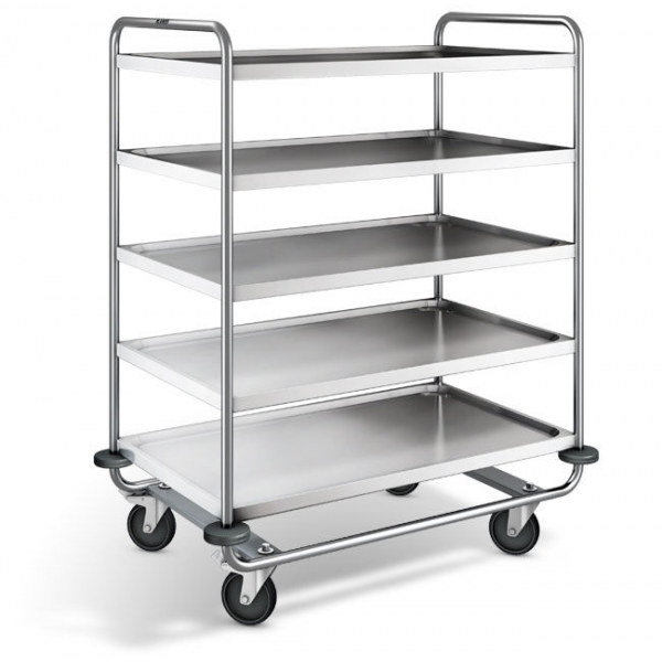 Edelstahl Servierwagen, 5 Borde, Ladeflächen 1000x600 mm, Tragkraft 200 kg, SW 10x6-5