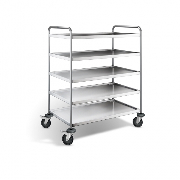 Edelstahl Servierwagen, 5 Borde, Ladefläche 1000x600mm, Tragkraft 120kg, SW 10x6-5B