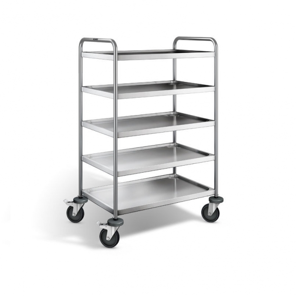 Edelstahl Servierwagen, 5 Borde, Ladefl. 800x500mm, Tragkr. 120kg, SW 8x5-5