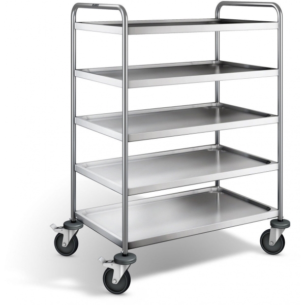 Edelstahl Servierwagen, 5 Borde, SW 9x6-5
