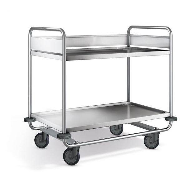Edelstahl-Tischwagen, 2 Borde, Ladefläche 1000x600 mm, 160 kg Tragkraft