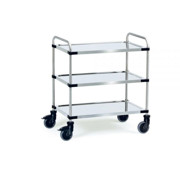 Edelstahlwagen 150 kg, mit Rohrschiebebügel und 3 Böden