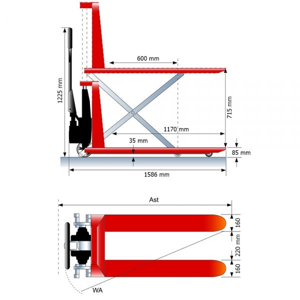 Elektro-Scherenhubwagen 1t - Abmessungen