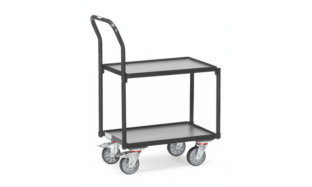 Etagen-Roller in Anthrazitgrau (RAL 7016) mit Schiebebügel, 2 Etagen mit Rand, Ladefläche 610x410 mm, 250 kg