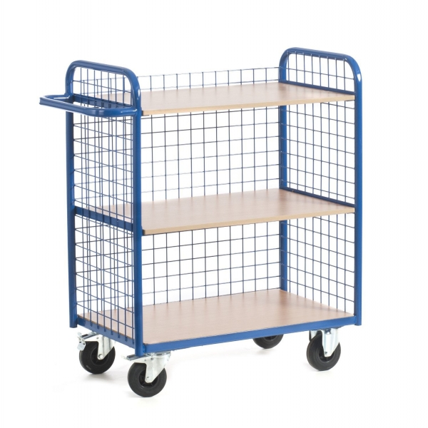 Etagenwagen mit 3 Ladeflächen und 3 Gitterwänden, 150 kg Tragkraft